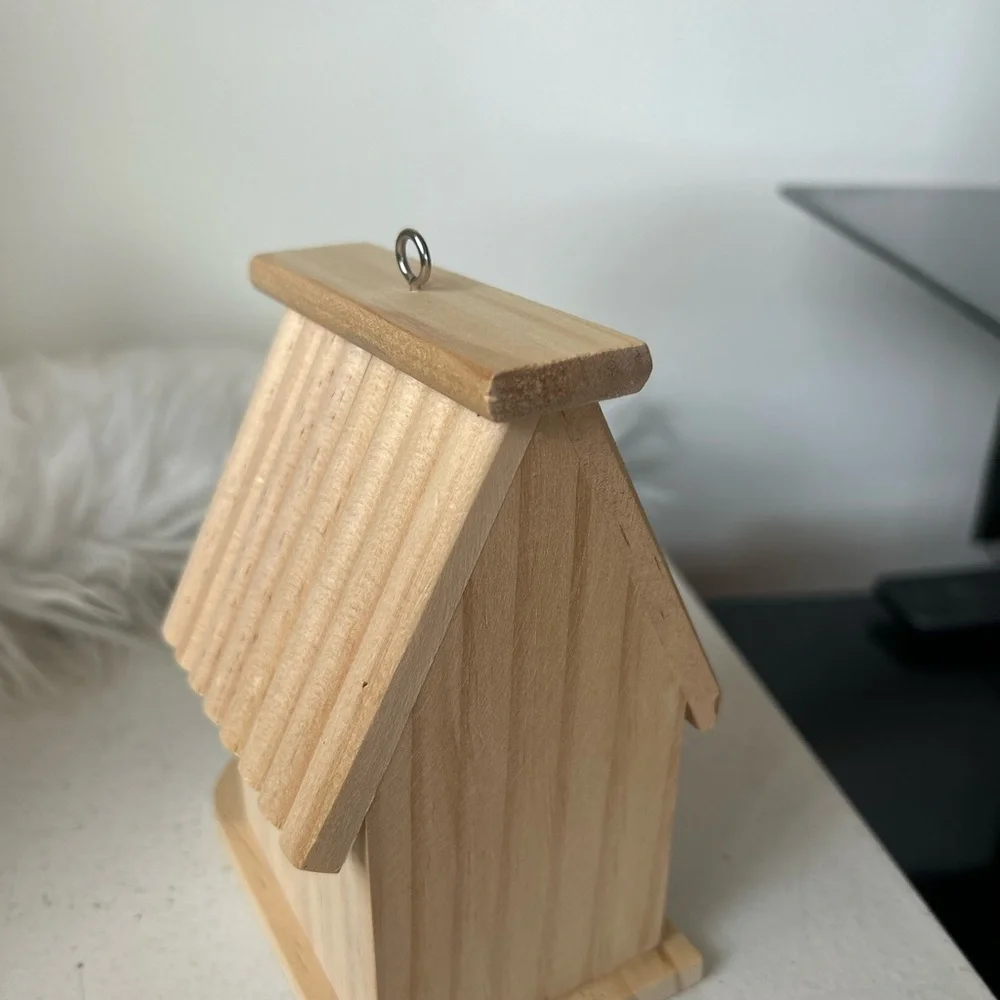 Natural Wood Bird House with Perch - handmade
